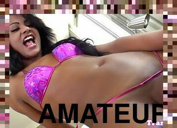 Amateur ebony shemale masturbating solo