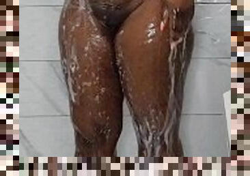Ebony CLEANING herself in Shower