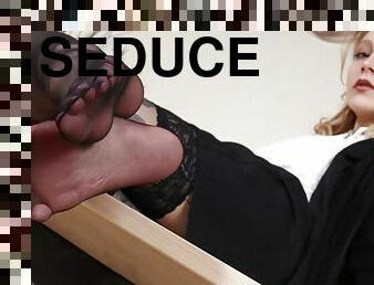 Hot secretary Stella seduces you with her feet live on the phone