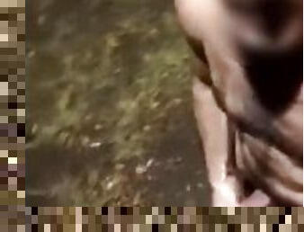Risky jerking off in a public park totally nude