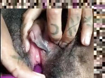 clitóris, peluda, masturbação, orgasmo, cona-pussy, ébona, adolescente, brinquedo, sozinho