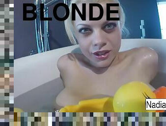 Big Tittied Blonde Masturbates With Rubber Ducks