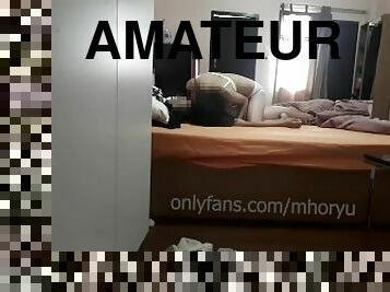 thai girl in white lingerie have sex with bf on bed in hotel
