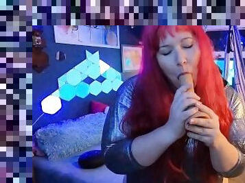 Horny chubby redhead calls a fan for an extra hand