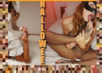 HALLOWEEN SPECIAL - Cute Girl gives incredible Footjob at a Party & turns into a Demon of Horniness