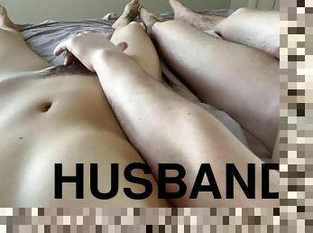 doggy, hårete, pussy, amatør, handjob, par, pov, mann, cum, søt