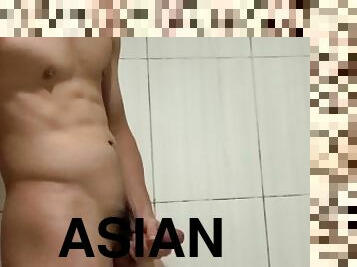 asia, mandi, mastubasi, amatir, remaja, buatan-rumah, handjob-seks-dengan-tangan-wanita-pada-penis-laki-laki, sentakkan, sperma, mandi-shower