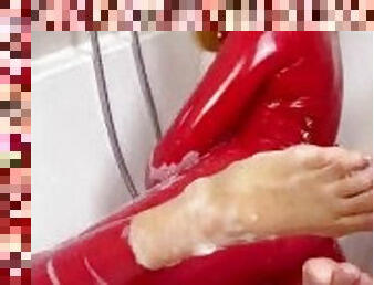 banhos, massagem, bdsm, escravo, pés, caebça-vermelha, pov, loira, latex, amante