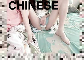 asiatique, masturbation, étudiante, ados, branlette, pieds, chinoise