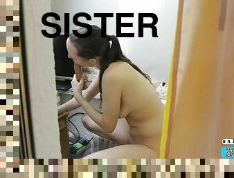 Squirting stepsister through the window