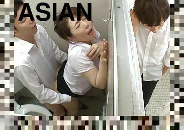 Asian young and old sluts getting screwed in the public WC