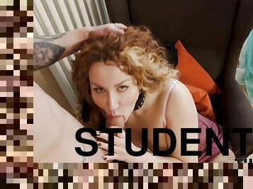 Angry Student Fucked Curly-haired Tutor To Obey And Satisfy Him