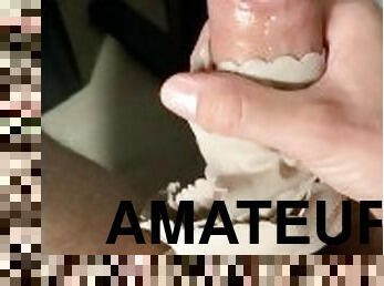 amateur, ejaculation-sur-le-corps, énorme-bite, branlette, culotte, ejaculation, solo, bite