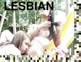 Selina 18 with Lesbian Friend Licking and Rubbing Pussy