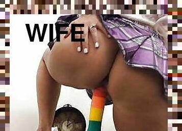 Sexy wife rides dildo