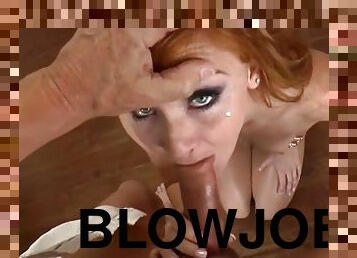 Gorgeous ginger teenage girl acting in amazing BJ scene