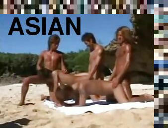 asia, di-tempat-terbuka, anal, seks-grup, pantai, teransang