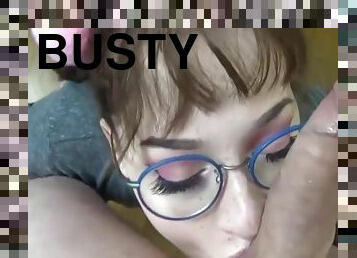 Busty Nerd Teen Gives Great Blowjob and Titty Fuck