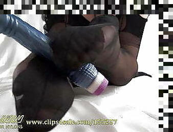 Footjob Dildo in black nylon stocking