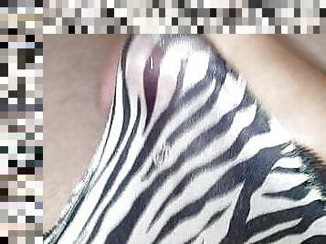 Cumming a vintage Victoria secret zebra satin thong 