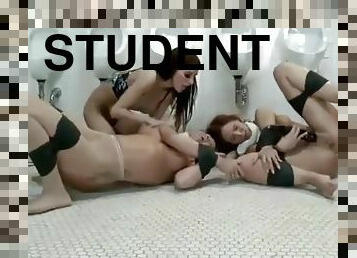 bondage fetish - college students stretch their teachers holes wide in college toilet