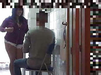 Colombian broad bangs her boss&#039; son in the kitchen!