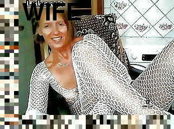 isteri, kaki, ibu-rumah-tangga, webcam, pakaian-jaring-ikan, putih, tungkai-kaki