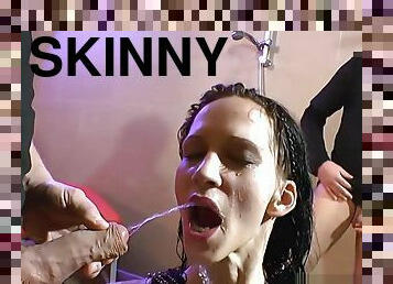 Skinny slut piss soaked