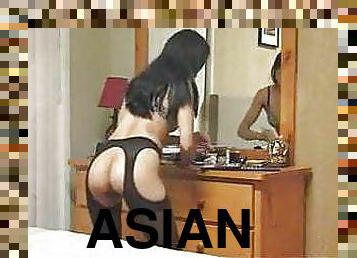 asiatisk, pappa, gigantisk, avsugning, milf, sprut, farsan, kuk, sugande