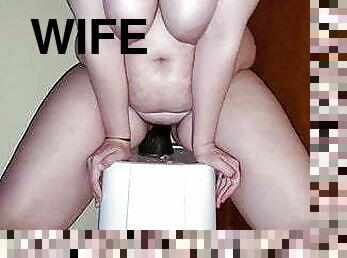 Wife rides dildo front