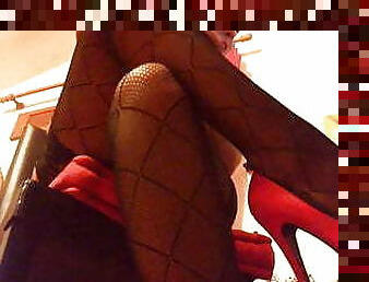 Sexy stockings play and red heels for your fetish desire