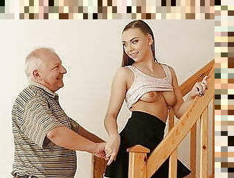 apa, öreg, szopás, tinilány, csoportos, dad-girl, fiatal-18, európai, euro, idősebb