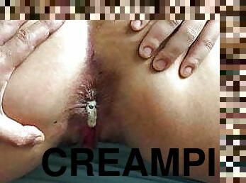 röv, anal, tonåring, hemmagjord, latinska, creampie, knubbig, sprut, close-up, rövhål