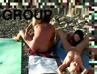 на-открито, публичен, суингъри, камери, групов-секс, плаж, воайори, четворка