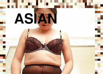 asiatisk, bad, strumpbyxor, pissande, bdsm, slav, underkläder, dusch, förnedring, femdom