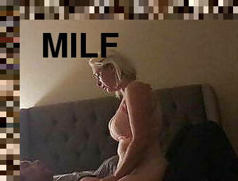 mogen, milf, mamma, kyssar, blond, cowgirl, kuk