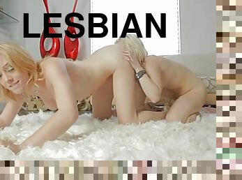 lesbian-lesbian, permainan-jari, sperma, berambut-pirang