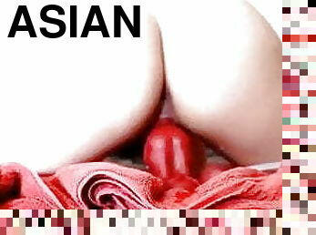 asiatisk, onani, orgasme, amatør, legetøj, creampie, tøs, sperm, dildo