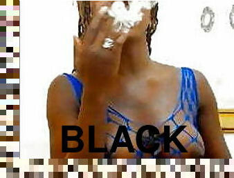 shemale, ebony, svart, vakker, røyking
