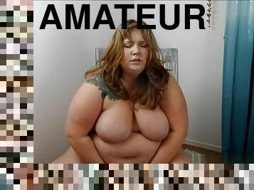 énorme, amateur, jouet, belle-femme-ronde, gode