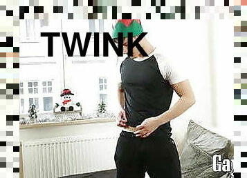 Sexy twink Bastian Karim jerking off throbbing uncut cock