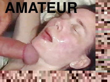 gros-nichons, femme, amateur, ejaculation-sur-le-corps, milf, double, sur-le-visage, cocu