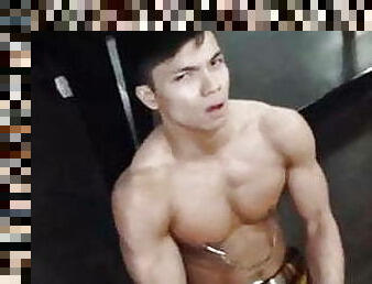 asiatique, mamelons, en-plein-air, public, amateur, jouet, gay, bdsm, musclé