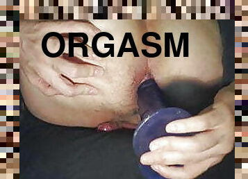 Anal orgasm from blue dildo