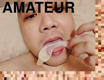 asiatique, amateur, ejaculation-sur-le-corps, gay, sur-le-visage, ejaculation, solo