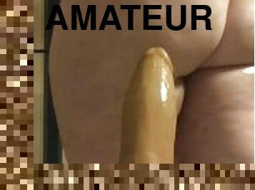 cul, masturbation, amateur, jouet, belle-femme-ronde, blonde, gode, fétiche, solo