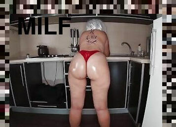 amatör, anal, mogen, gigantisk-kuk, milf, hemmagjord, mamma, creampie, kök, kuk