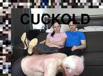 Cuckold grandpa - the shoe shine servant of the satistic ruling couple! by Femdom Austria