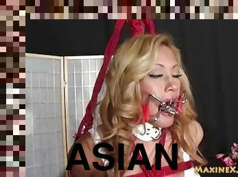 Tied Up Asian Maxine X Creams In Mouth Spreading Ratchet Gag