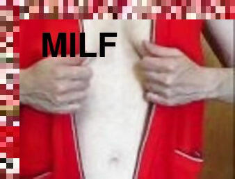 MILF TITTY FLASH with HAIRY BUSH - hard eraser nipples - cummybush